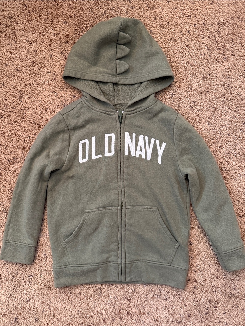 Old Navy Olive Green Zip-Up Hoodie with Dinosaur Spikes